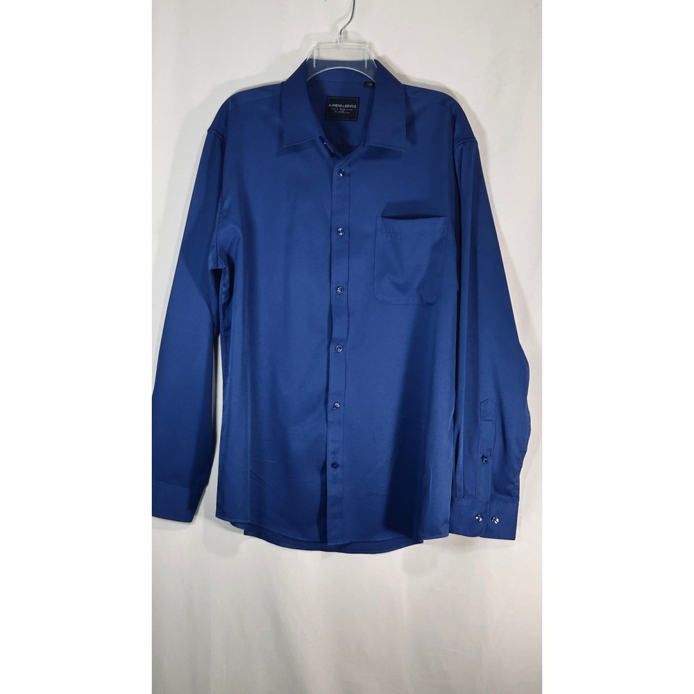 Alimens & Gentle Flex Mens Dress Shirt Royal Blue Wrinkle Resistant XL Tall